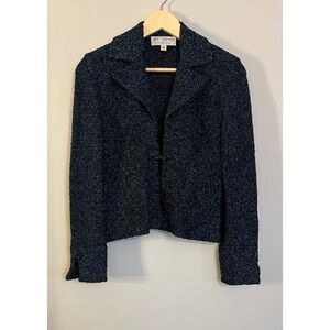 VTG St John Collection By Marie Gray Womens Blue Sparkle Knit Blazer Sz 4
